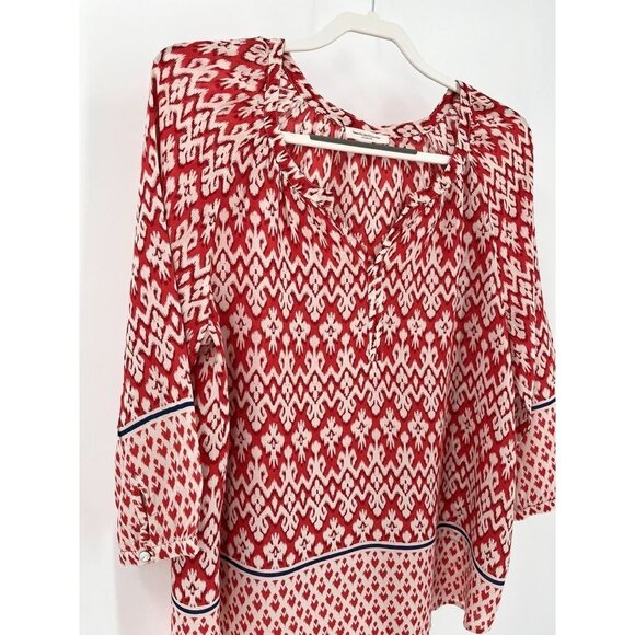 BeachLunchLounge 3/4 Sleeve Ikat V Neck Peasant Top  Tunic Size Medium - Picture 2 of 8